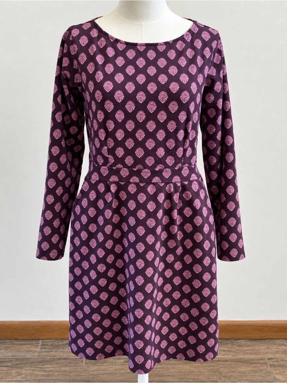 Boden Purple Pink Cotton Jersey Dress US 12R Long Sleeve Pockets